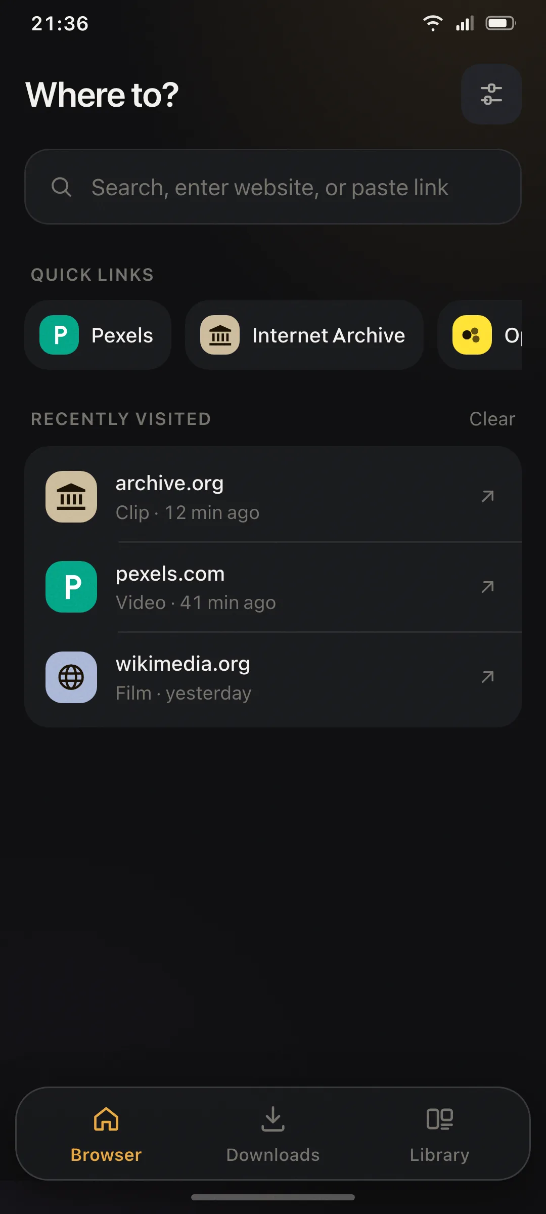 Video Downloader browser home on Android