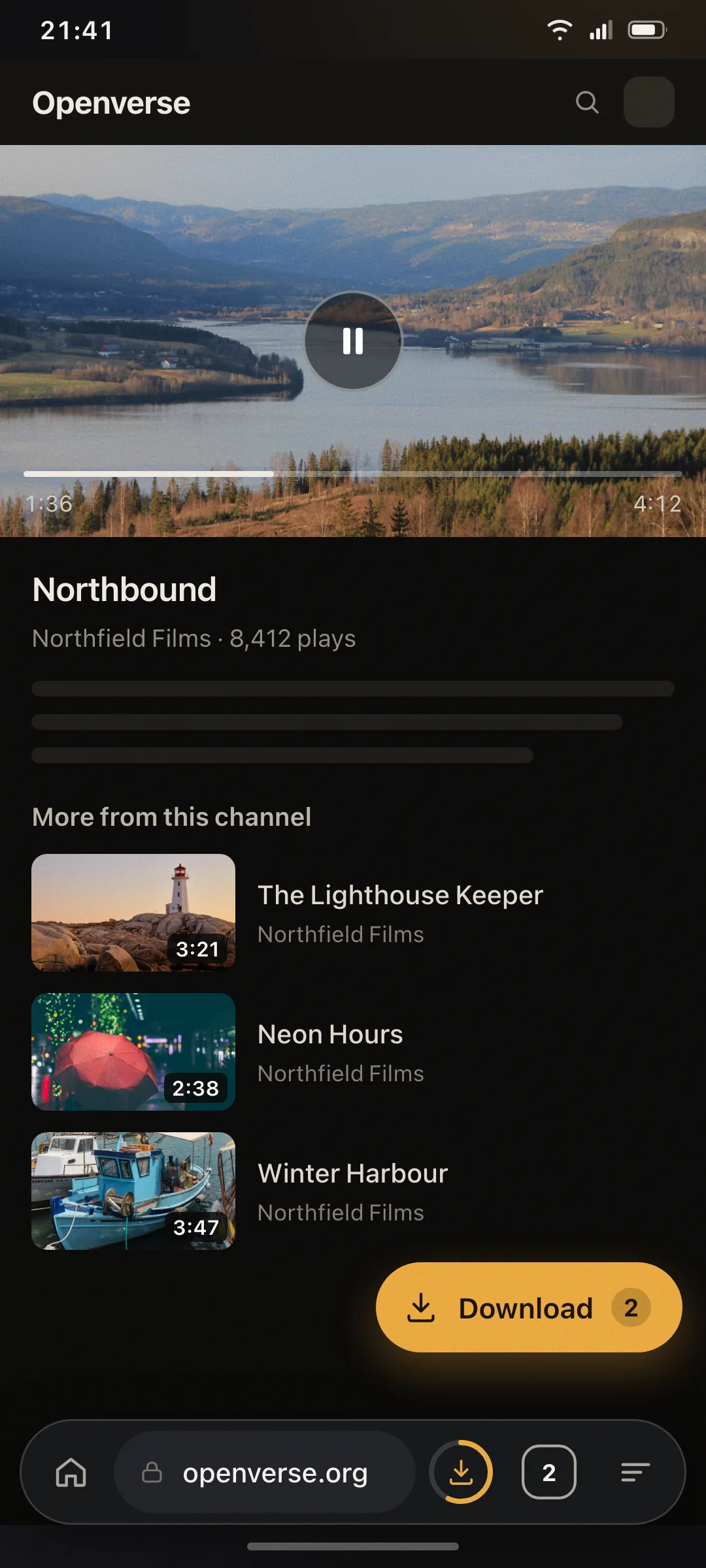 Download button appearing on a page with playable media