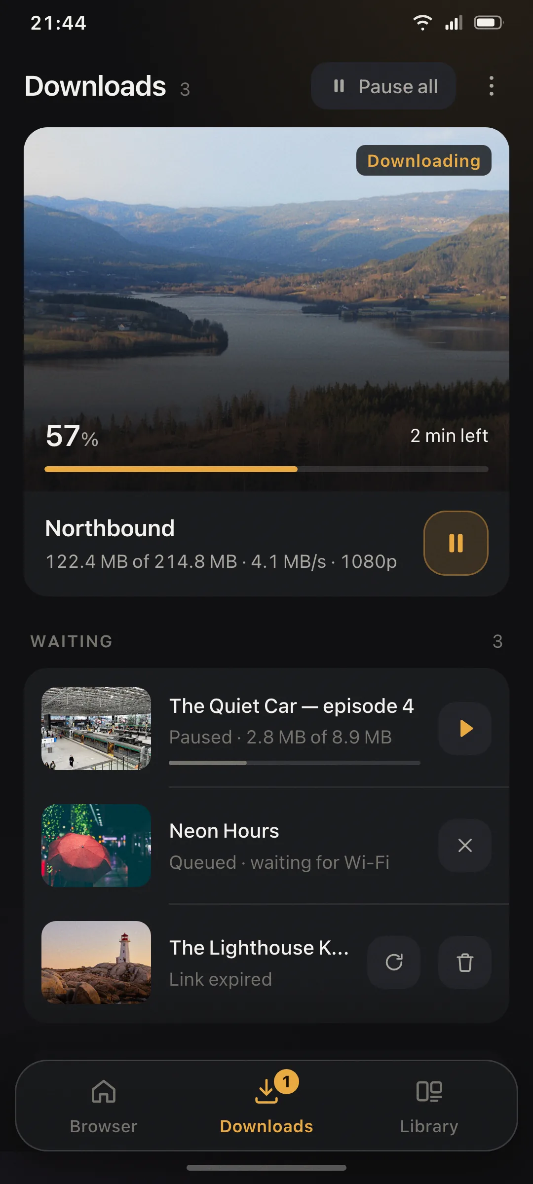 Active and queued background downloads