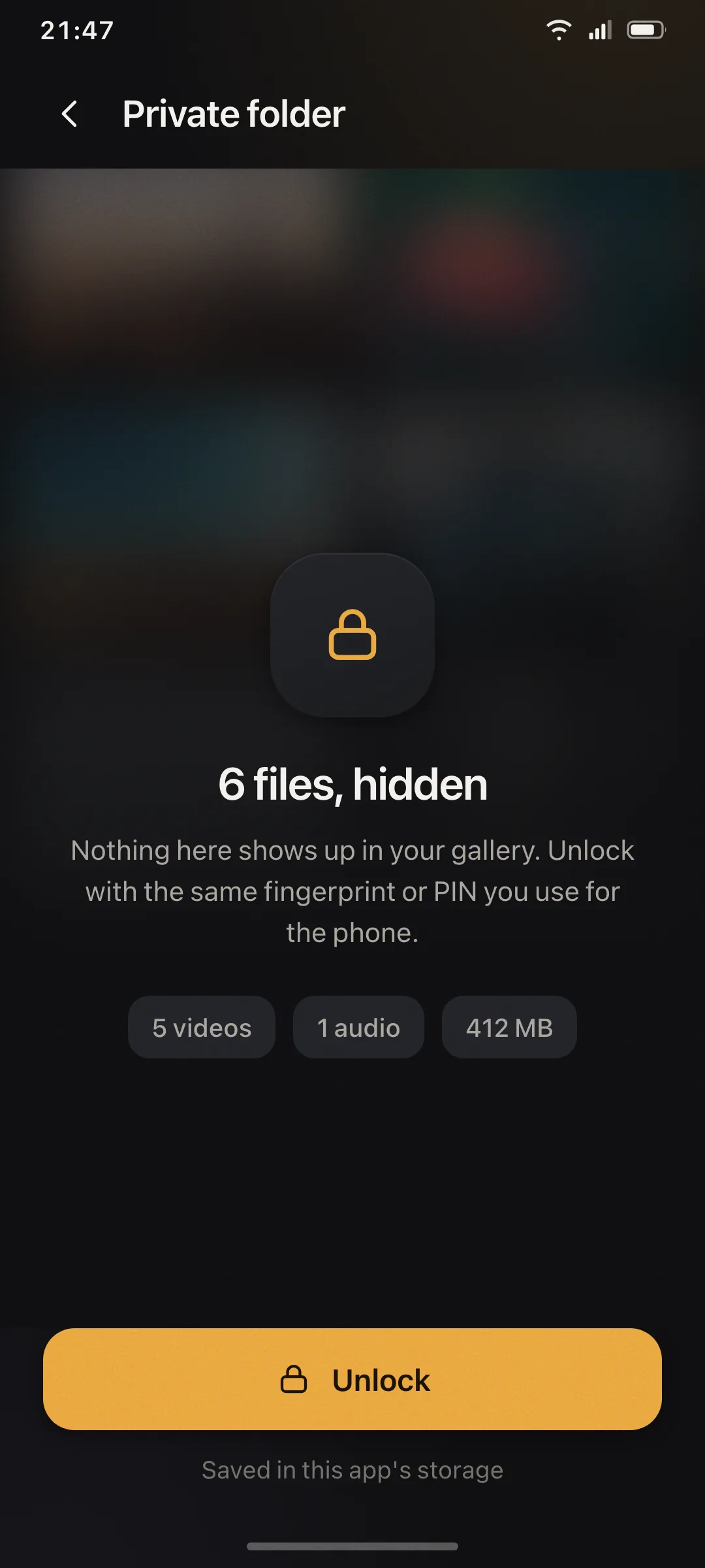 Private Folder locked with Android device credentials