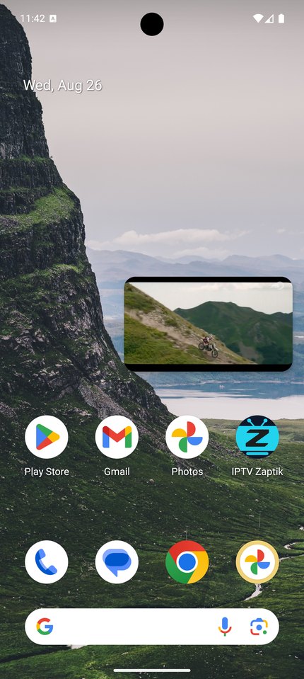 Zaptik playing in a picture-in-picture window over the Android home screen